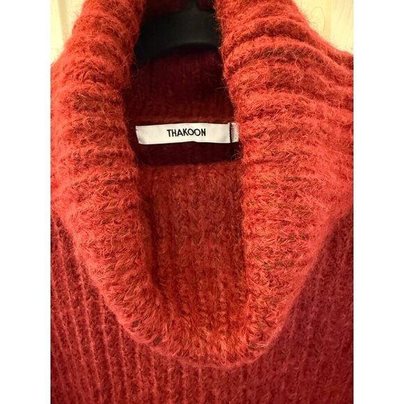 Thakoon‎ Turtleneck Sweater Burgundy Size Small Alpaca Blend Cropped Ribbed - Picture 9 of 11